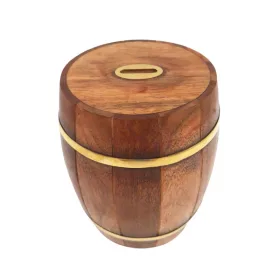   Pușculiță decorativă Giftdeco DNU-002 în formă de butoi, lemn și alamă, 20 cm