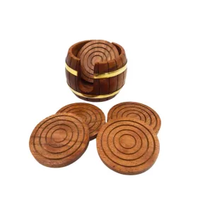 Set suporturi pahare Giftdeco DNU-019, alamă și lemn