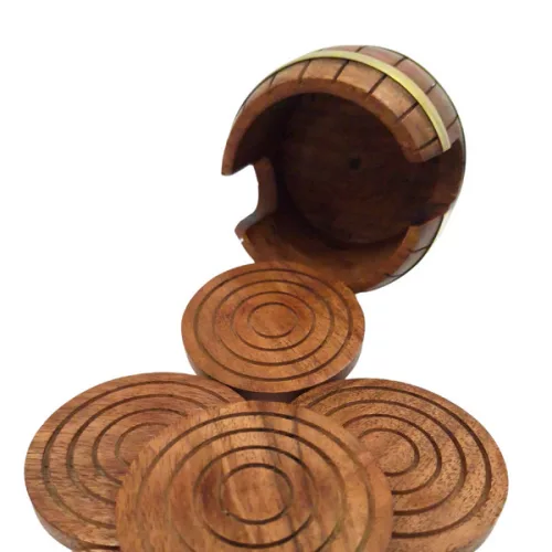 Set suporturi pahare Giftdeco DNU-019, alamă și lemn