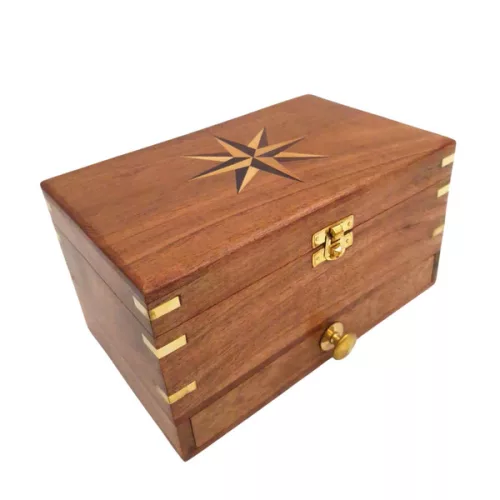 Cutie pentru bijuterii Giftdeco DNU-022, alamă, sticlă și lemn, 21,6 x 14,6 x 10,15 cm