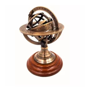   Astrolab decorativ Giftdeco NI351 din alamă și lemn, 13,5 cm