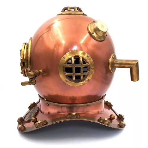 Cască de scafandru decorativa Giftdeco NI1431, aluminiu și cupru, înălțime 45 cm, stil vintage, nautic, industrial