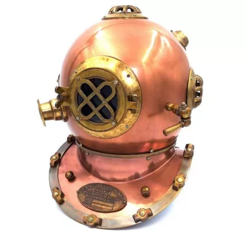 Cască de scafandru decorativa Giftdeco NI1431, aluminiu și cupru, înălțime 45 cm, stil vintage, nautic, industrial