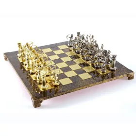 Set sah Manopoulos S10BGS, alamă și lemn, înălțime 9 cm