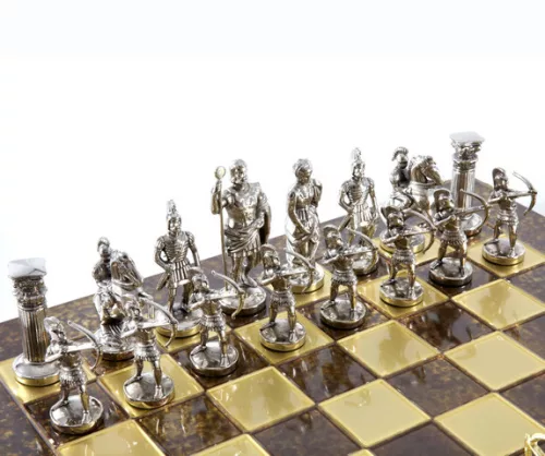Set sah Manopoulos S10BGS, alamă și lemn, înălțime 9 cm