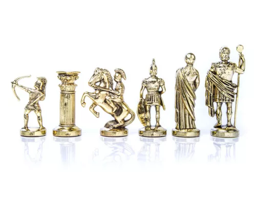 Set sah Manopoulos S10BGS, alamă și lemn, înălțime 9 cm