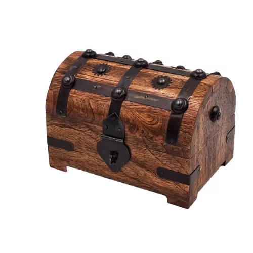 Cutie cadou Giftdeco DNU-016A, lada pentru comori, lemn si metal, 15,5 x 10,5 x 11 cm