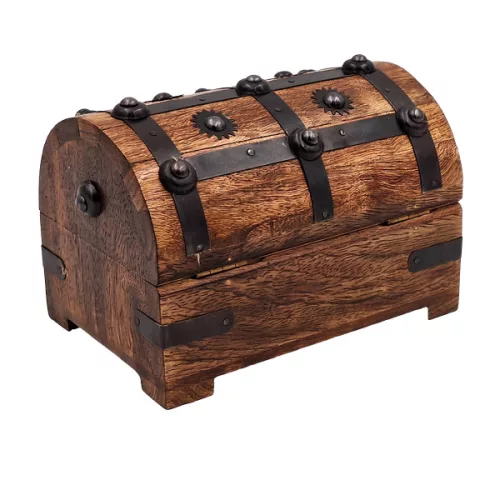 Cutie cadou Giftdeco DNU-016A, lada pentru comori, lemn si metal, 15,5 x 10,5 x 11 cm