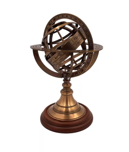 Astrolab decorativ Giftdeco AMG140, alama si lemn, auriu, 21 cm
