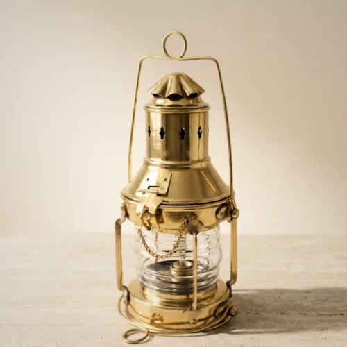 Lampa nautica retro Giftdeco SL10, alama si sticla, auriu, 26 x 15 cm