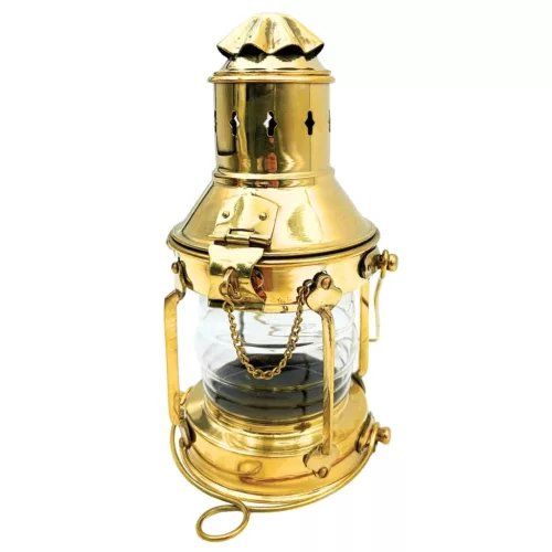 Lampa nautica retro Giftdeco SL10, alama si sticla, auriu, 26 x 15 cm
