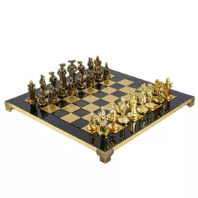   Set sah Manopoulos S12CBLU, alamă și lemn, 44 x 44 cm, stil renaștere