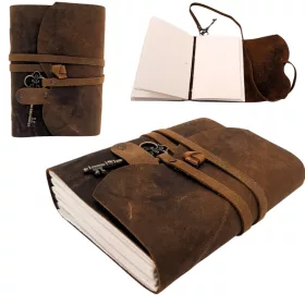   Jurnal din piele naturala Giftdeco AH02, 200 pagini, curea si cheita, 18 x 13 cm