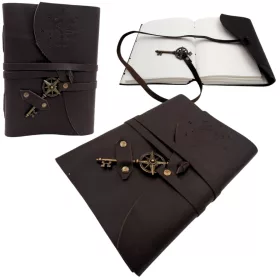   Jurnal Giftdeco AH03, piele de bivol și metal, 18 x 13 cm, stil retro, vintage, nautic