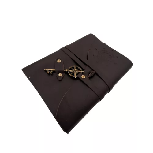 Jurnal Giftdeco AH03, piele de bivol și metal, 18 x 13 cm, stil retro, vintage, nautic