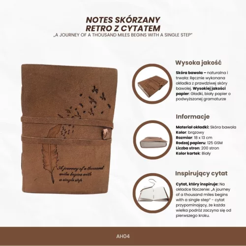 Jurnal Giftdeco AH04, piele de bivol, inscriptie motivanta, 200 pagini, 18 x 13 cm, stil vintage