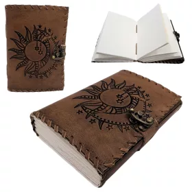   Jurnal Giftdeco AH05, piele de capra si metal, soare si luna, 200 pagini, 18 x 13 cm, stil vintage