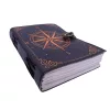 Jurnal Giftdeco AH09, piele de capra neagra, trandafirul vanturilor auriu, 200 pagini, 18 x 13 cm
