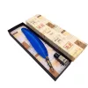 Set de caligrafie Giftdeco 7651 cu pana de gasca albastra, penita, cerneala si cutie cadou, 26,5 x 8 x 3 cm