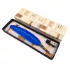 Set de caligrafie Giftdeco 7651 cu pana de gasca albastra, penita, cerneala si cutie cadou, 26,5 x 8 x 3 cm