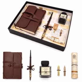   Set de caligrafie La Kaligrafica, piele, oțel, metal și lemn, 15 x 11 x 2 cm, stil clasic