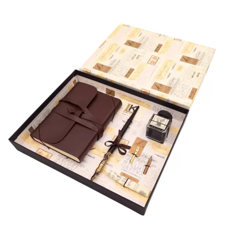 Set de caligrafie La Kaligrafica, piele, oțel, metal și lemn, 15 x 11 x 2 cm, stil clasic