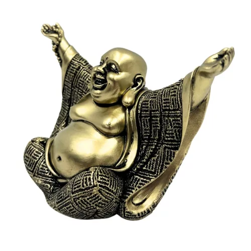Figurină Buddha vesel Giftdeco 4406FJH, rășină, auriu-negru, 17,1 x 8,6 x 11,6 cm