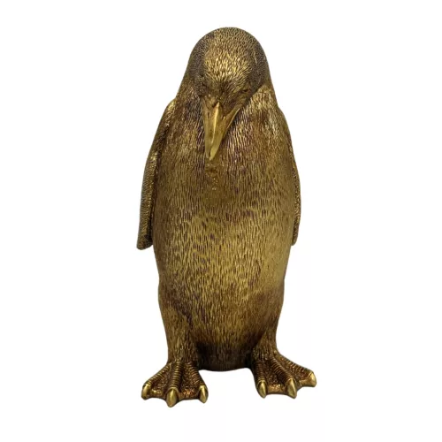 Figurină pinguin auriu Giftdeco 3989FJZ, rășină, 12,4 x 10,5 x 20,5 cm