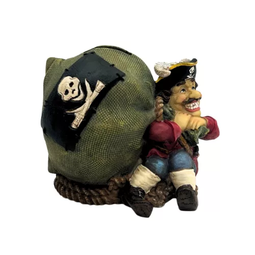 Pușculiță decorativă Giftdeco CE03852, pirat cu comoară, rășină, 14,3 x 10,3 x 11,4 cm