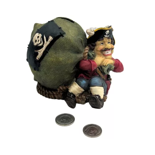 Pușculiță decorativă Giftdeco CE03852, pirat cu comoară, rășină, 14,3 x 10,3 x 11,4 cm