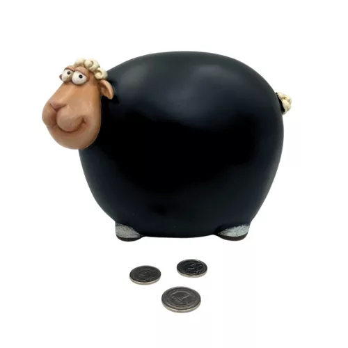 Pușculiță oiță Giftdeco CE34136, rășină, negru-bej-alb, 19,5 x 9,5 x 14,3 cm
