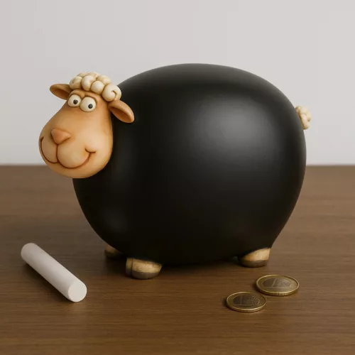 Pușculiță oiță Giftdeco CE34136, rășină, negru-bej-alb, 19,5 x 9,5 x 14,3 cm
