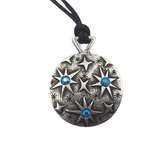 Colier Giftdeco EST34, motiv stele, finisaj argintiu, cristale albastre, 45-62 cm