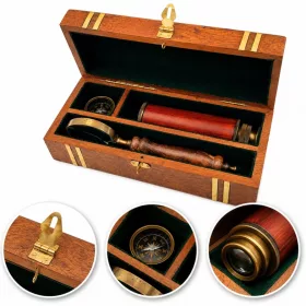 Set cadou retro Giftdeco NC102369, luneta, compas si lupa