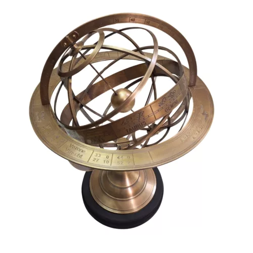 Astrolab decorativ Giftdeco AML141A, alamă și lemn, 36 x 36 x 52 cm, stil clasic