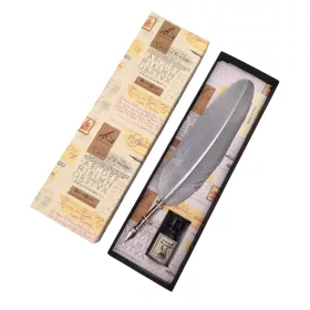   Set caligrafie Giftdeco 7262/A, pana de gasca argintie, cerneala