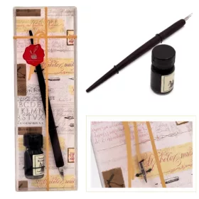   Set caligrafie Giftdeco 708, pana din lemn cu penita si cerneala
