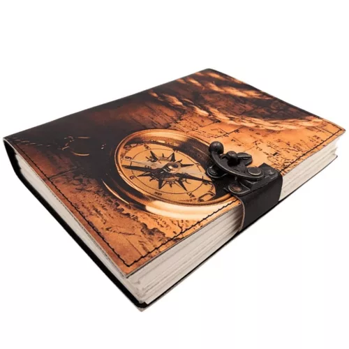 Busolă Giftdeco AH10A, piele de capra și metal, 18 x 13 cm, stil retro, vintage, nautic