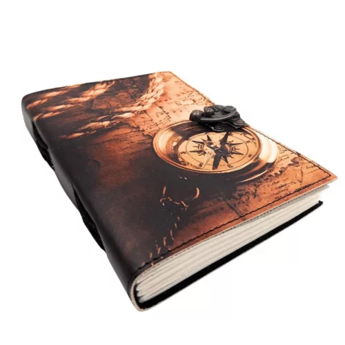 Busolă Giftdeco AH10A, piele de capra și metal, 18 x 13 cm, stil retro, vintage, nautic