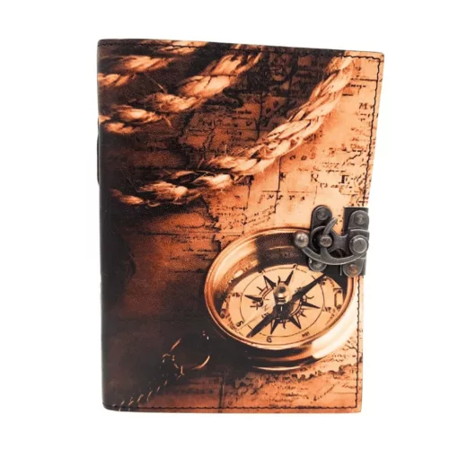 Busolă Giftdeco AH10A, piele de capra și metal, 18 x 13 cm, stil retro, vintage, nautic