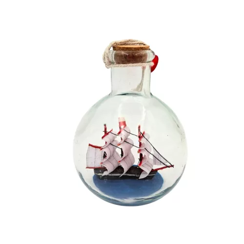 Corabie decorativa in sticla Giftdeco MA2012, 8,5 x 8,5 x 10,5 cm, stil nautic, clasic