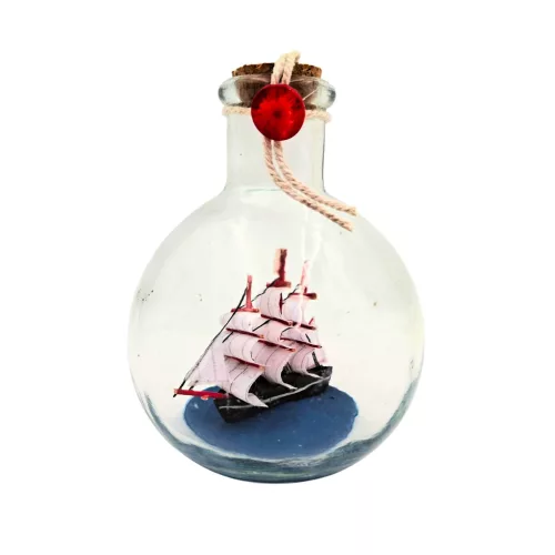 Corabie decorativa in sticla Giftdeco MA2012, 8,5 x 8,5 x 10,5 cm, stil nautic, clasic