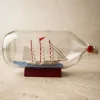 Corabie decorativă Giftdeco MA2036, sticlă și lemn, stil nautic