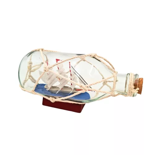Corabie decorativă Giftdeco S2036B, sticlă și lemn, 18 x 7,5 x 8,5 cm, stil nautic, clasic, boho