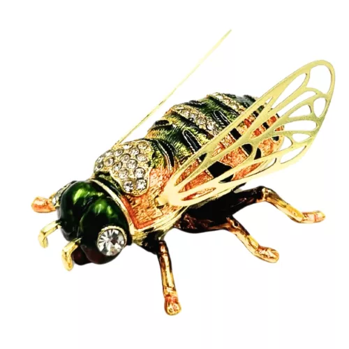 Casetă pentru bijuterii Giftdeco HX542 în formă de albină, metal și cristale, 7,5 x 5 x 2,5 cm