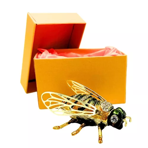 Casetă pentru bijuterii Giftdeco HX542 în formă de albină, metal și cristale, 7,5 x 5 x 2,5 cm