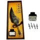Set caligrafie Giftdeco EE5, pană de gâscă gri, 6 penițe și cerneală 15 ml