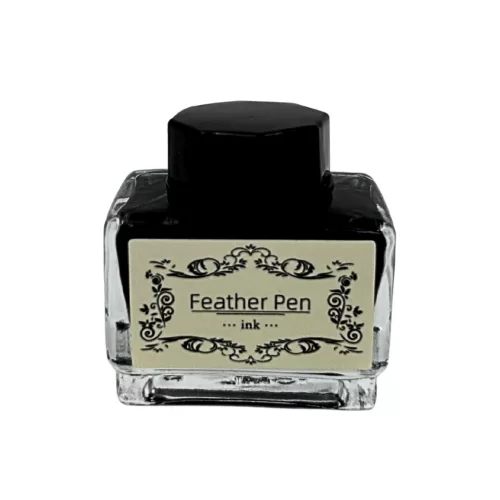 Set caligrafie Giftdeco EE5, pană de gâscă gri, 6 penițe și cerneală 15 ml