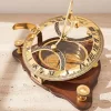 Busolă Giftdeco C064, alamă și lemn, diametru 11 cm, stil retro, nautic, clasic