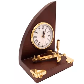   Ceas decorativ Giftdeco TC025, alamă și lemn, 16 x 12,5 x 23 cm, stil retro, vintage, nautic